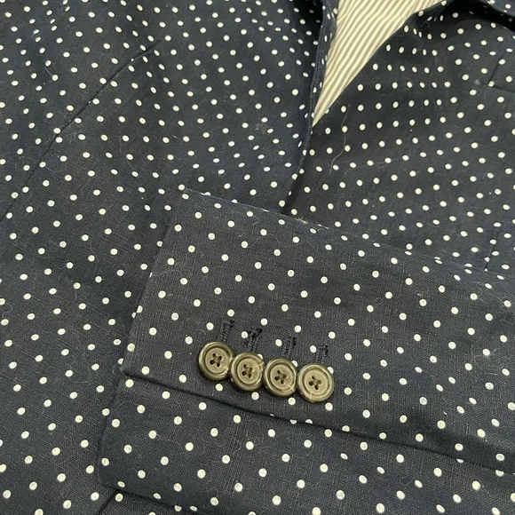 J. Crew 100% Linen Navy & White Polka Dot Regent Blazer Jacket size 8 - Picture 6 of 12